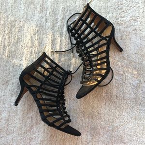 Report lace up suede heels black sz 7.5